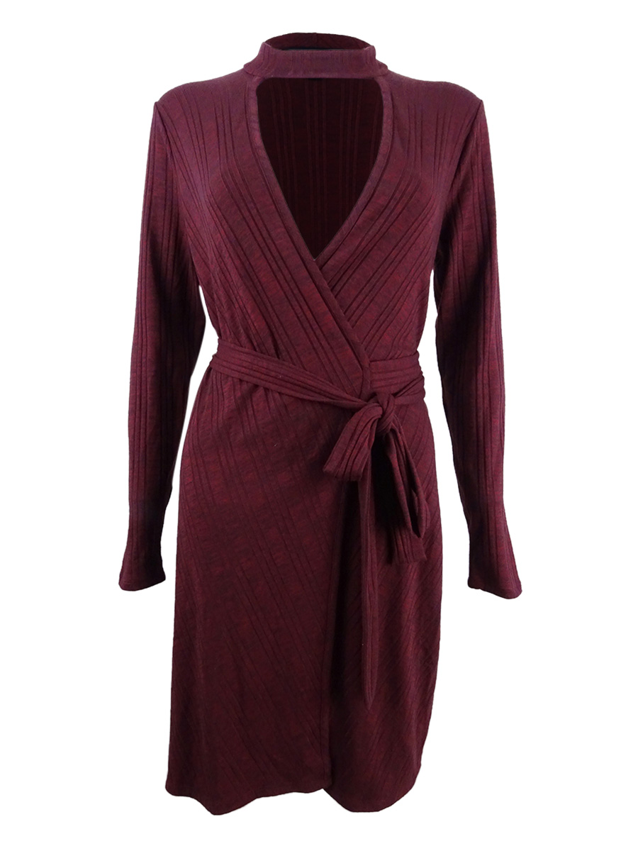 Women's Rib Knit Wrap Dress (4, Berry)